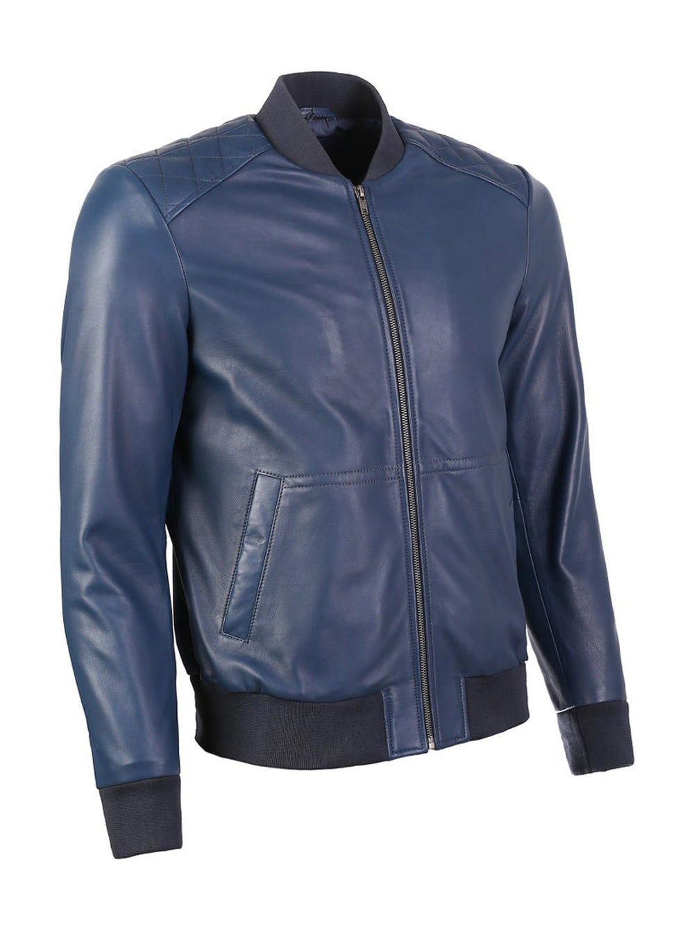 Men's Bayoux Moda Blue Bomber Leather Jacket