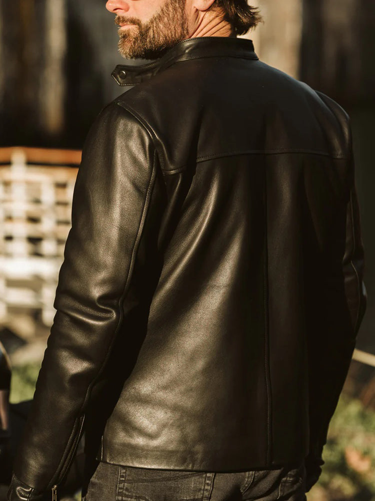 Thompson Black Biker Leather Moto Jacket