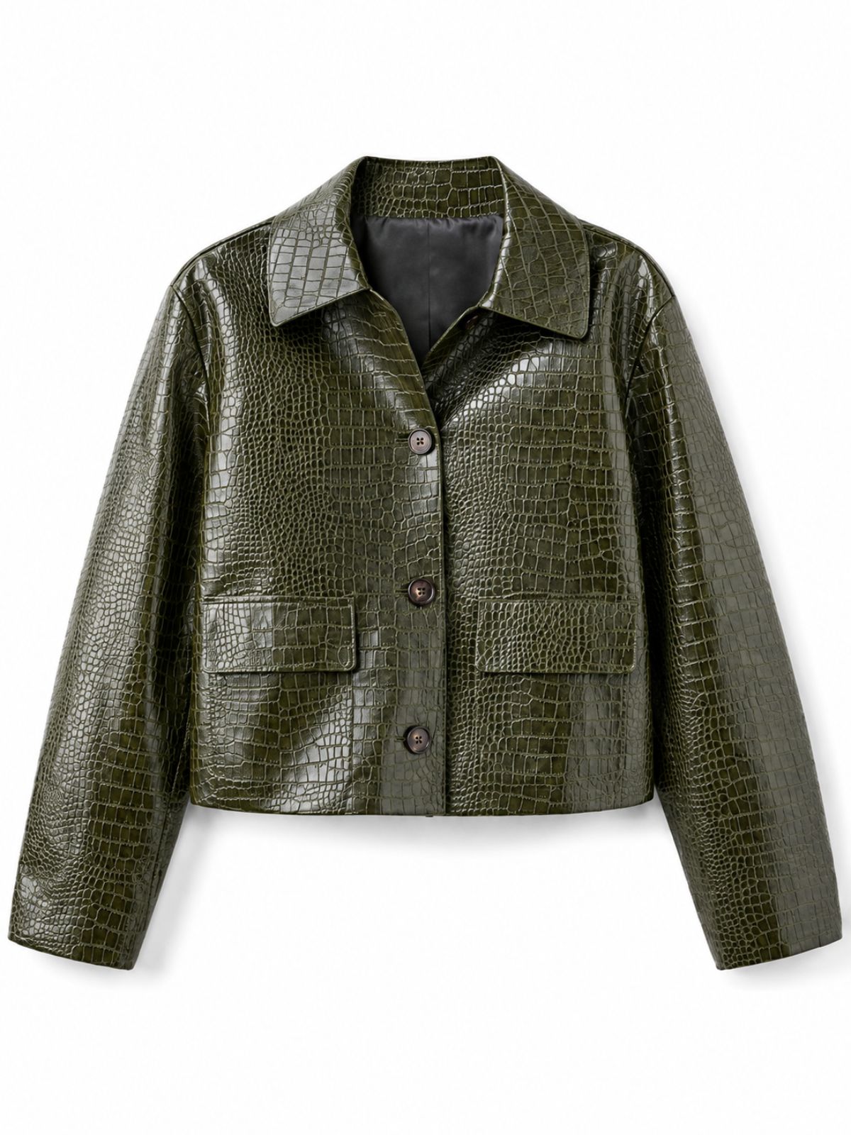 Christian Siriano Project Runway Crocodile Textured Olive Green Leather Jacket