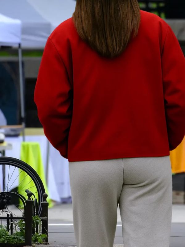 Emily Ratajkowski Red Cotton Bomber Jacket