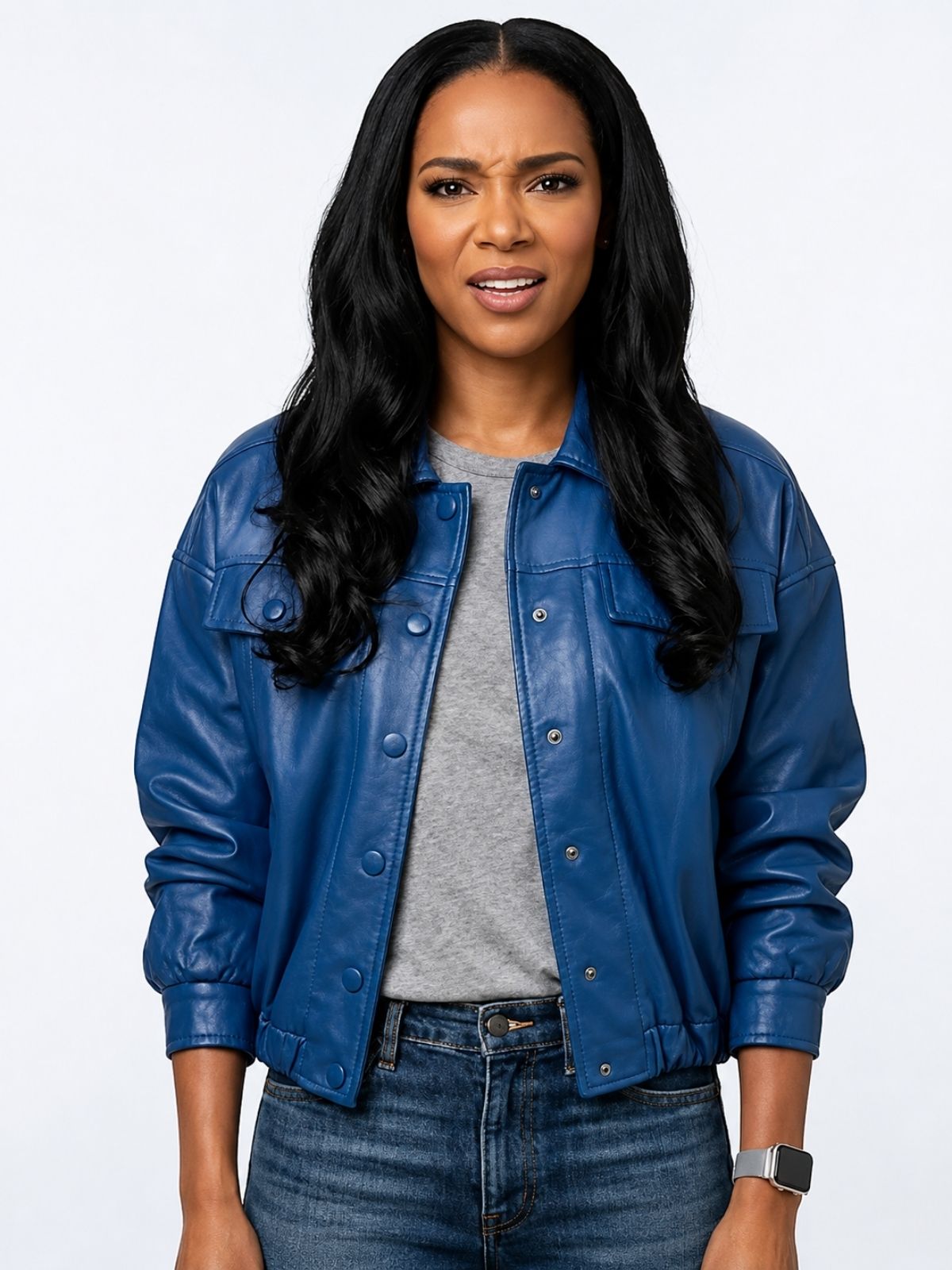 Honest Renovations Lizzie Mathis Blue Leather Jacket