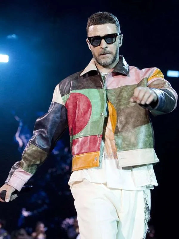 Justin Timberlake Lollapalooza Paris Color Block Leather Jacket