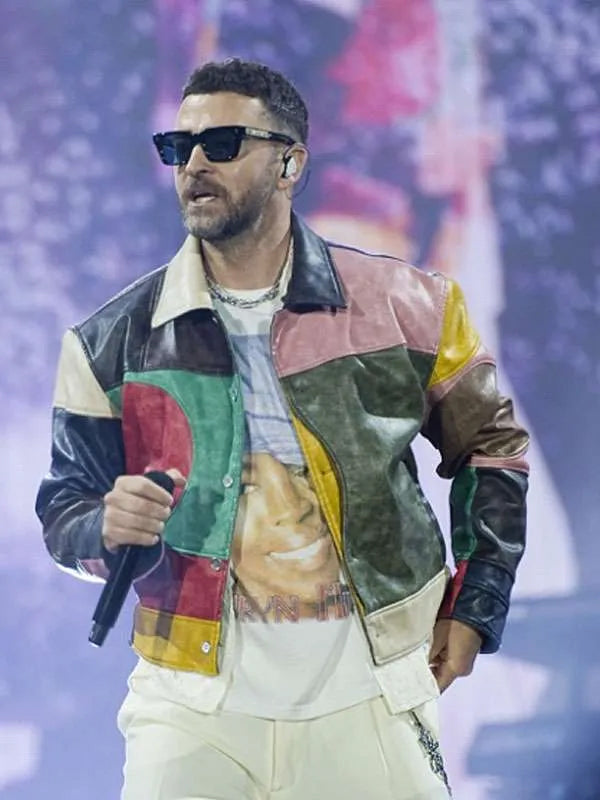 Justin Timberlake Lollapalooza Paris Color Block Leather Jacket