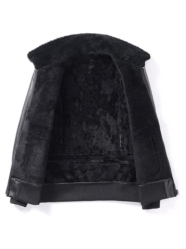 Mens Aviator Shearling Black Bomber Jacket