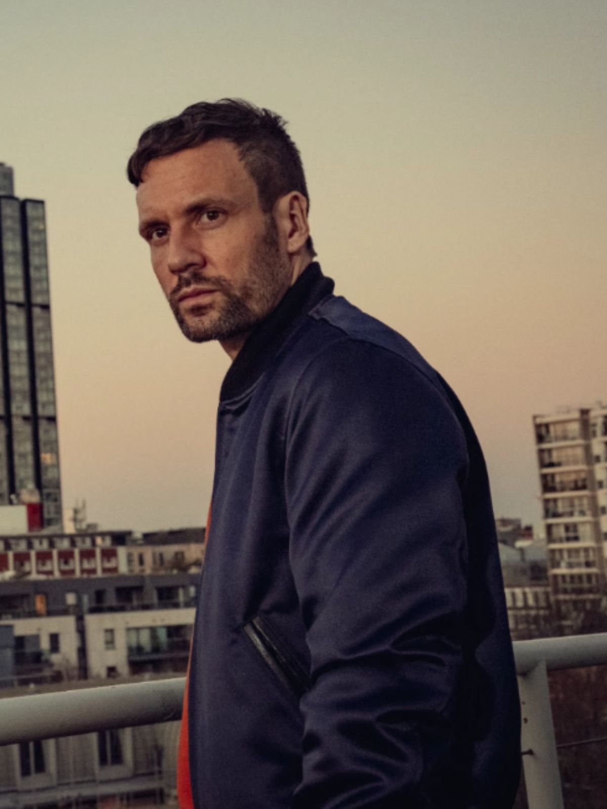 Nick Blood Hit Point Navy Blue Bomber Jacket