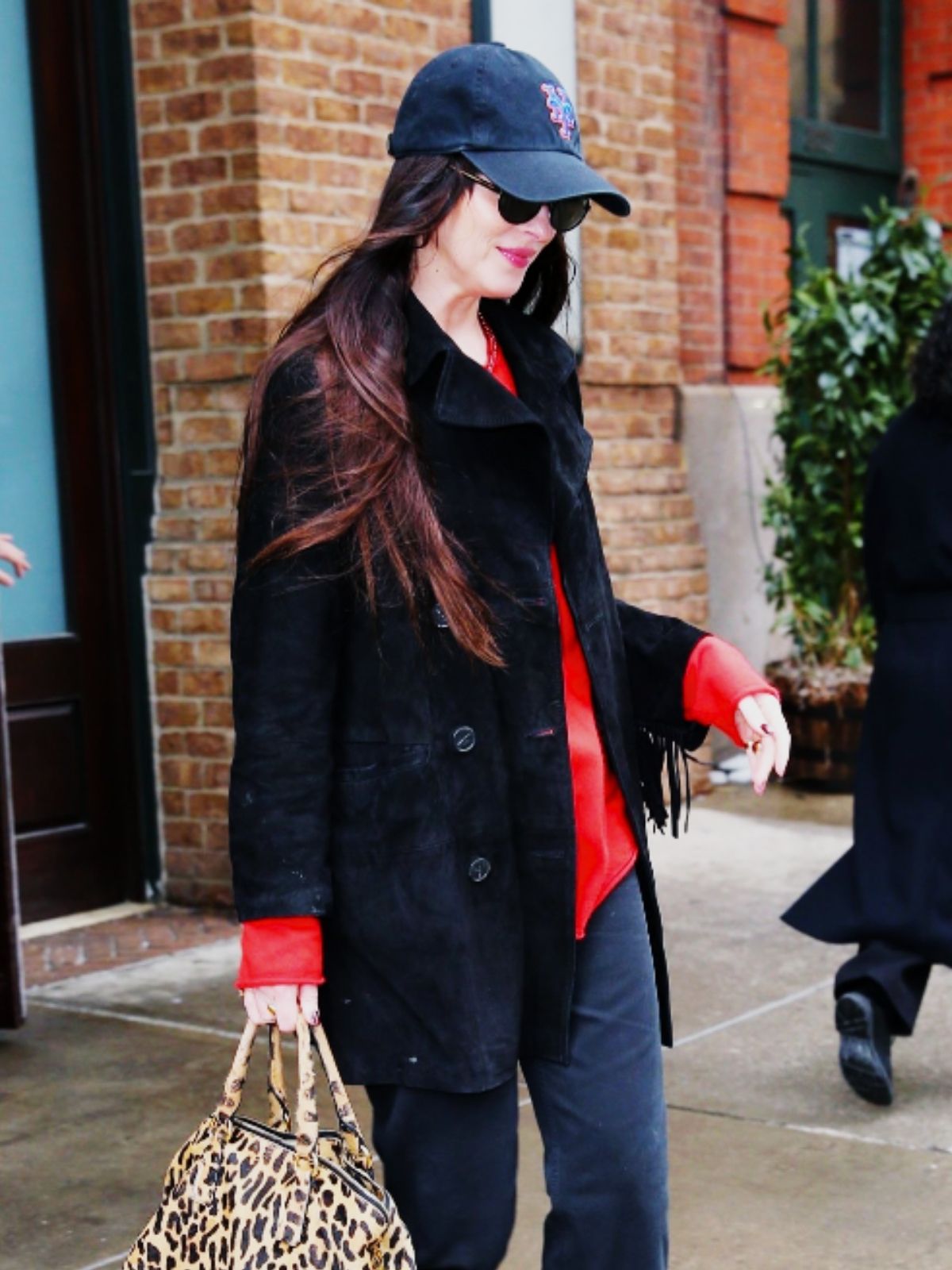 NYC Dakota Johnson Black Suede Leather Coat