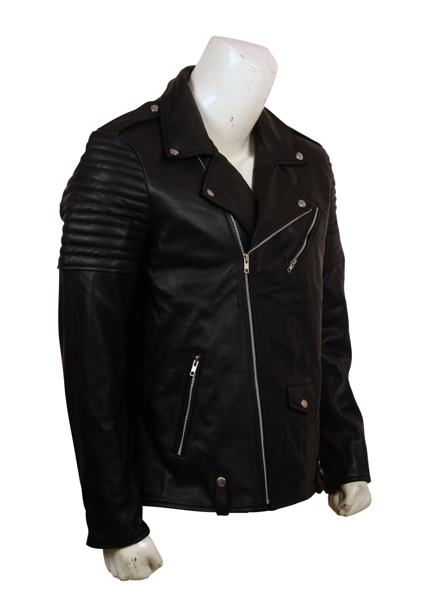 Skull Embroidered Black Leather Biker Jacket