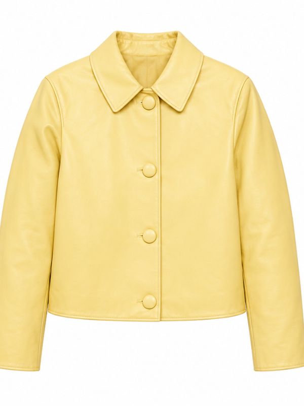 Street Style Sabrina Carpenter Yellow Leather Jacket