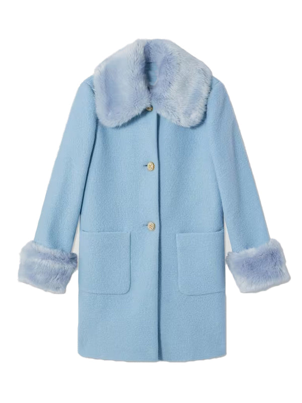Too Much Megan Stalter Blue Wool Coat