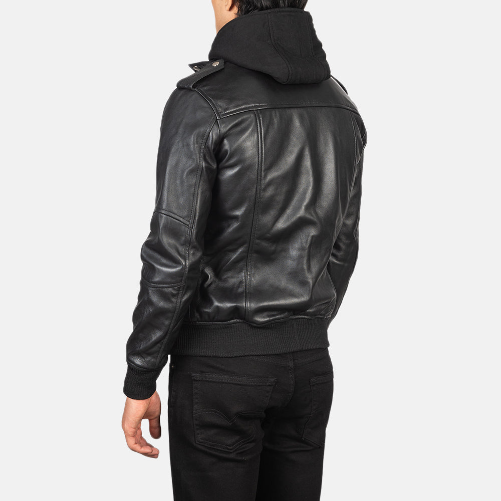 Men’s Bravado Black Hooded Bomber Leather Jacket
