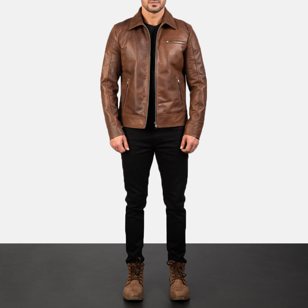 Men’s Lavender Brown Biker Leather Jacket