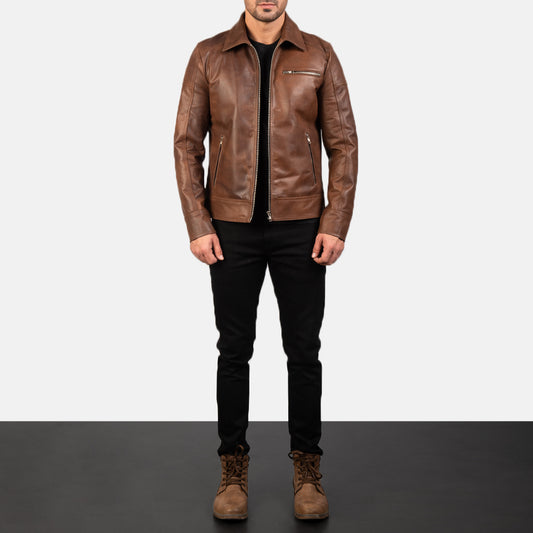 Men’s Lavender Brown Biker Leather Jacket