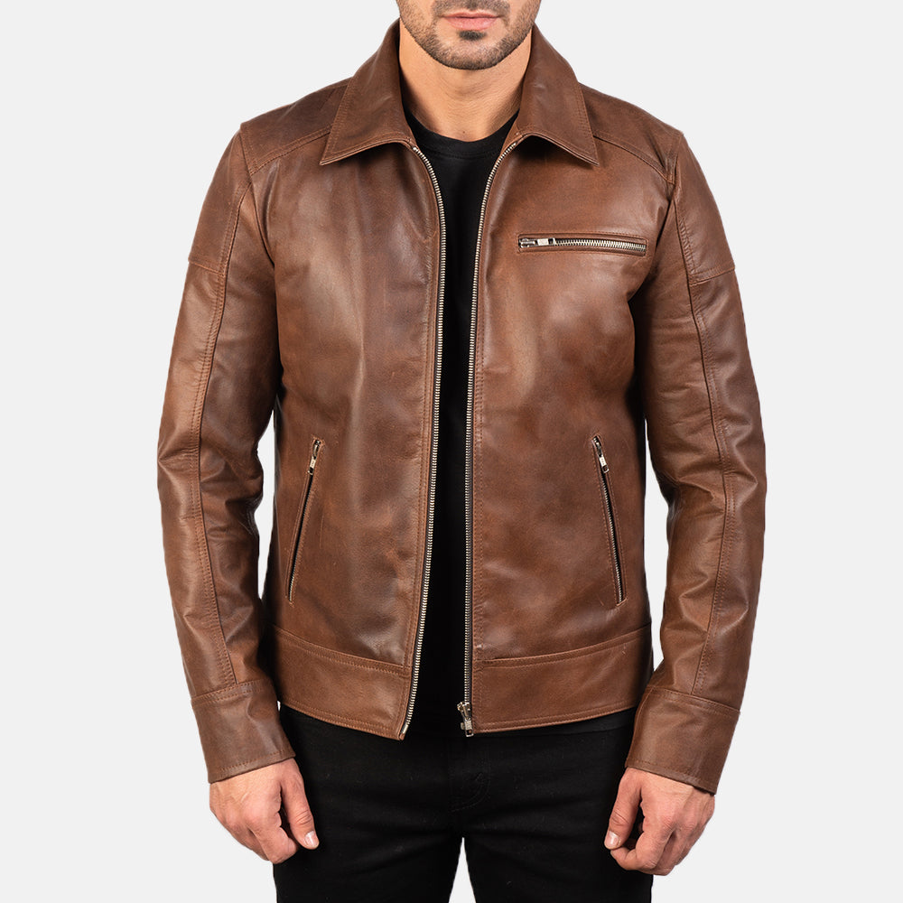 Men’s Lavender Brown Biker Leather Jacket