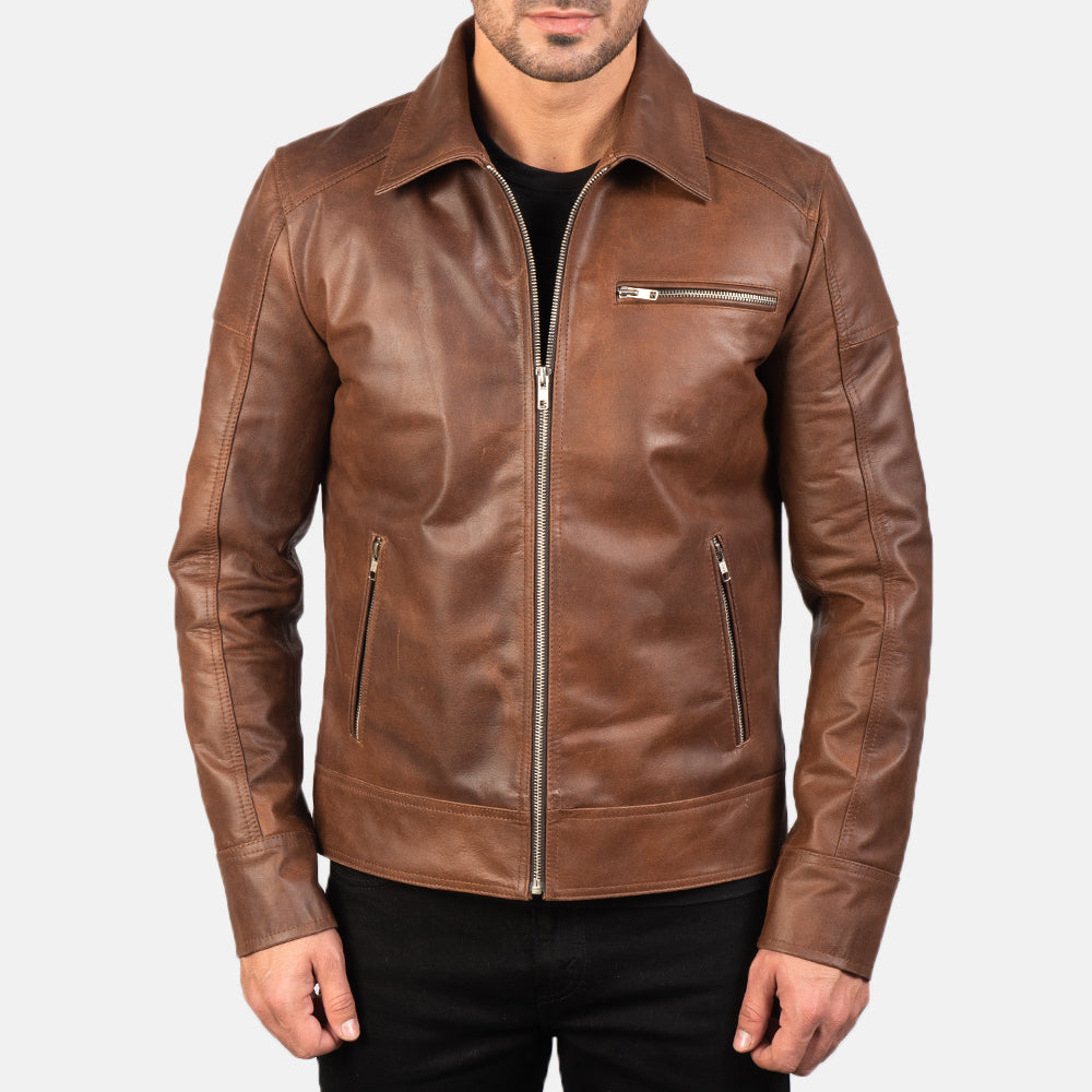 Men’s Lavender Brown Biker Leather Jacket