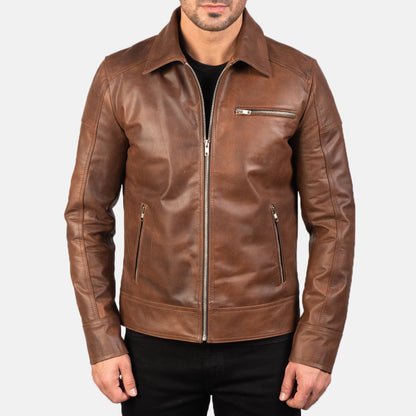 Men’s Lavender Brown Biker Leather Jacket