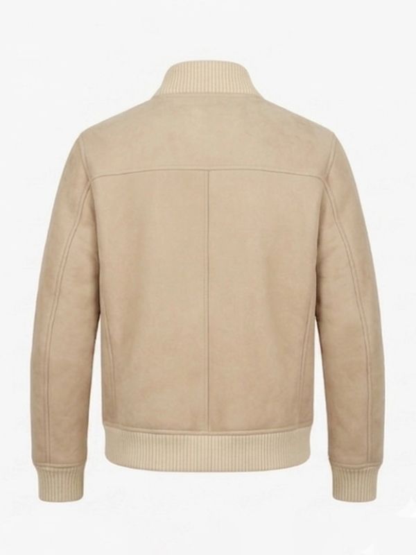 Aaron Beige Shearling Suede Leather Bomber Jacket