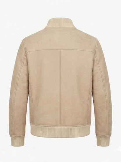 Aaron Beige Shearling Suede Leather Bomber Jacket
