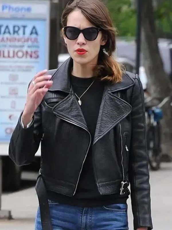 Alexa Chung Black Biker Leather Jacket