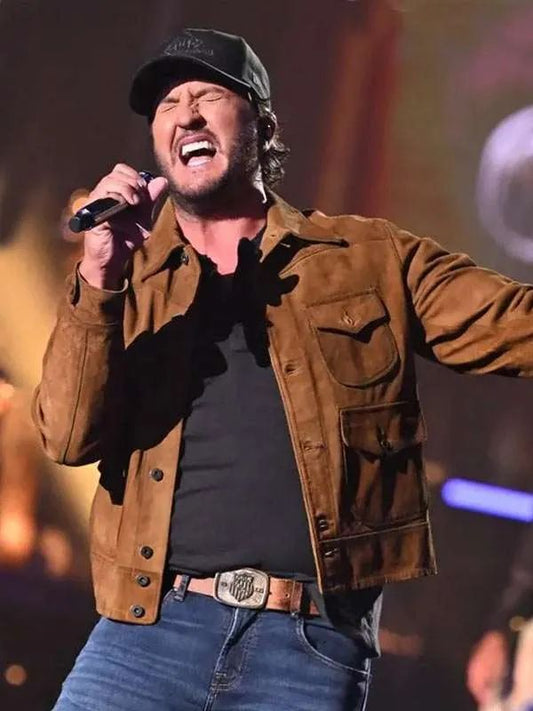 American Idol Luke Bryan Brown Suede Leather Jacket
