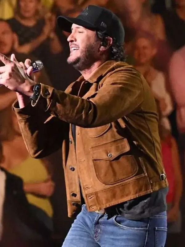 American Idol Luke Bryan Brown Suede Leather Jacket