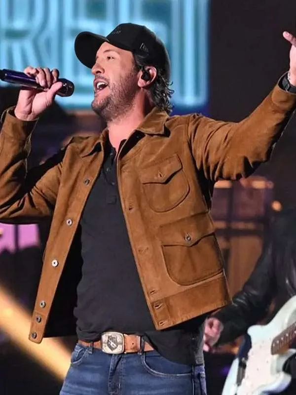American Idol Luke Bryan Brown Suede Leather Jacket