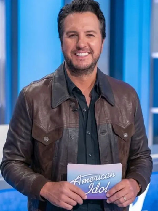 American Idol S23 Luke Bryan Brown Leather Trucker Jacket