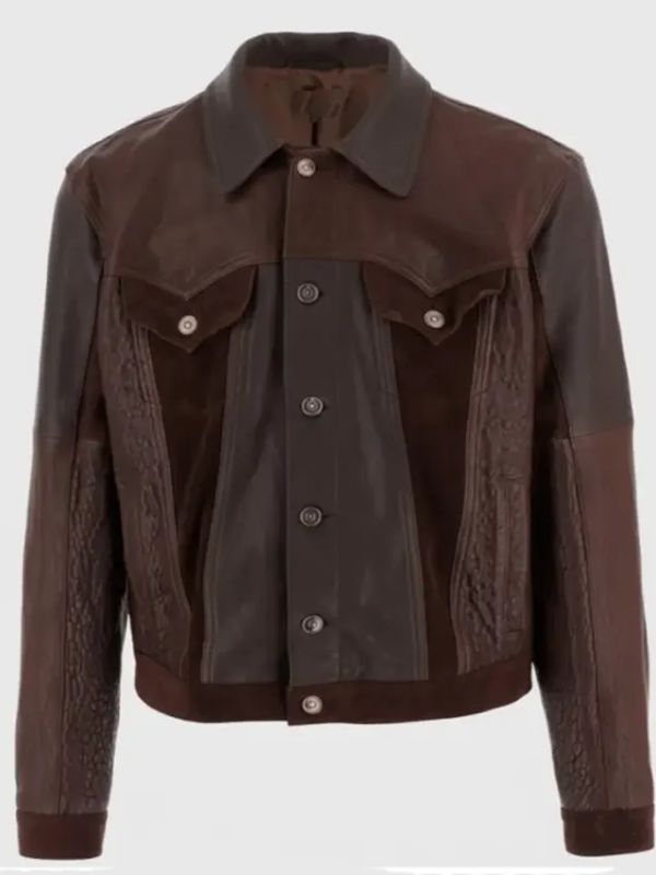 American Idol S23 Luke Bryan Brown Leather Trucker Jacket