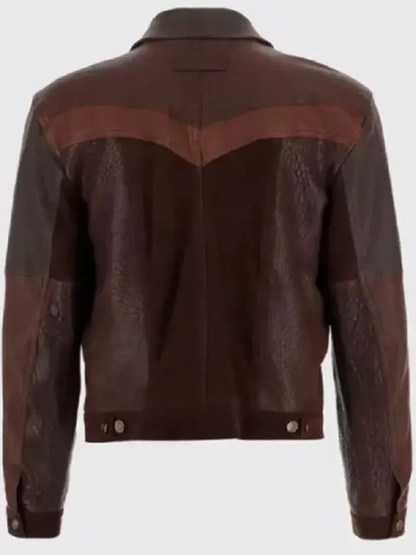 American Idol S23 Luke Bryan Brown Leather Trucker Jacket