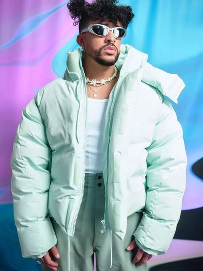 American Music Awards Bad Bunny Mint Puffer Hooded Jacket