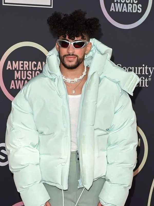 American Music Awards Bad Bunny Mint Puffer Hooded Jacket