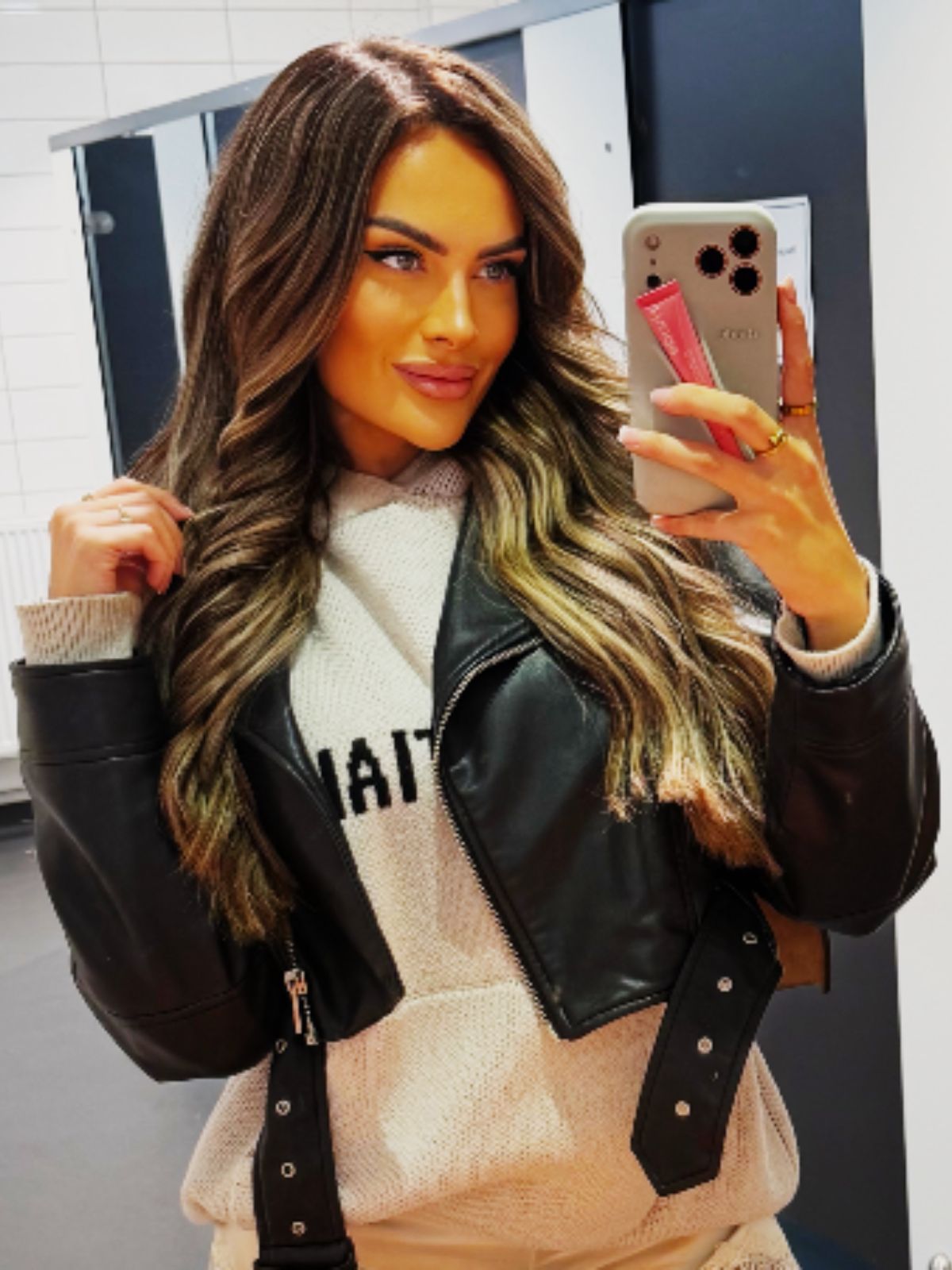 Amy Kenyon Finding Emily Black Cropped Leather Jacket