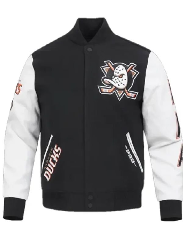 Anaheim Ducks Black and White Varsity Jacket 