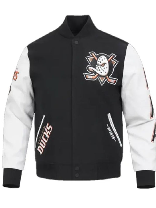 Anaheim Ducks Black and White Varsity Jacket 