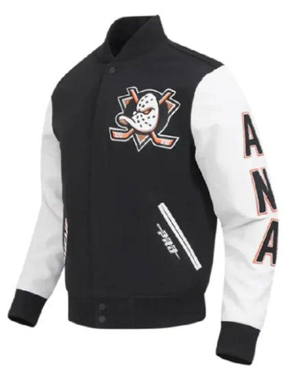 Anaheim Ducks Black and White Varsity Jacket 