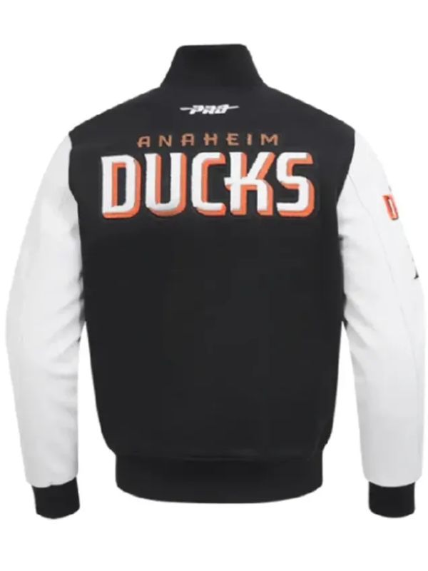 Anaheim Ducks Black and White Varsity Jacket 