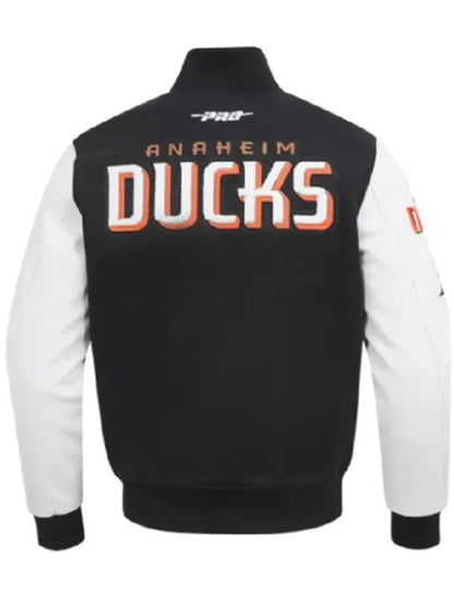 Anaheim Ducks Black and White Varsity Jacket 