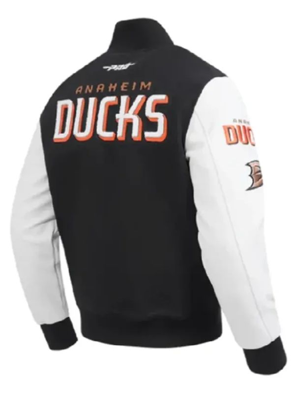 Anaheim Ducks Black and White Varsity Jacket 
