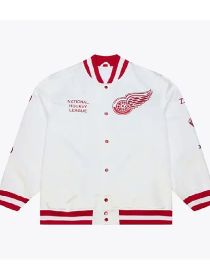 Arctic White Detroit Red Wings Satin Jacket 