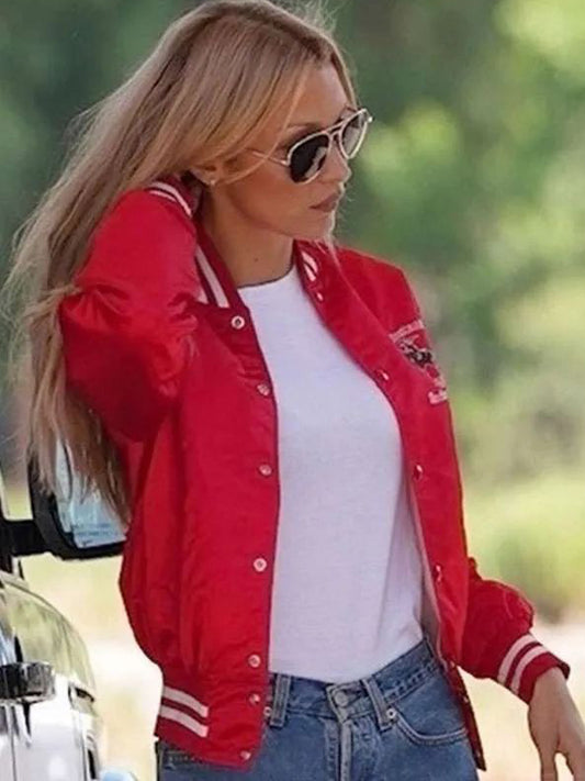 Bella Hadid Red Varsity Jacket