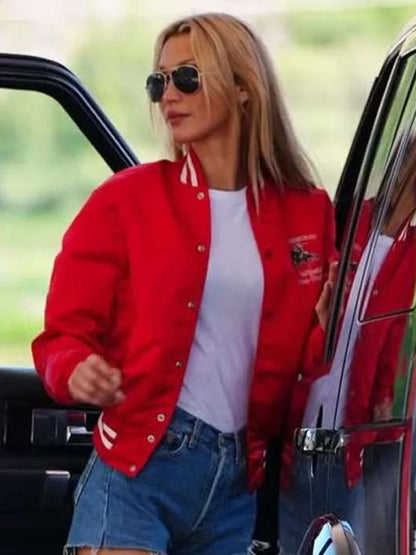 Bella Hadid Red Varsity Jacket