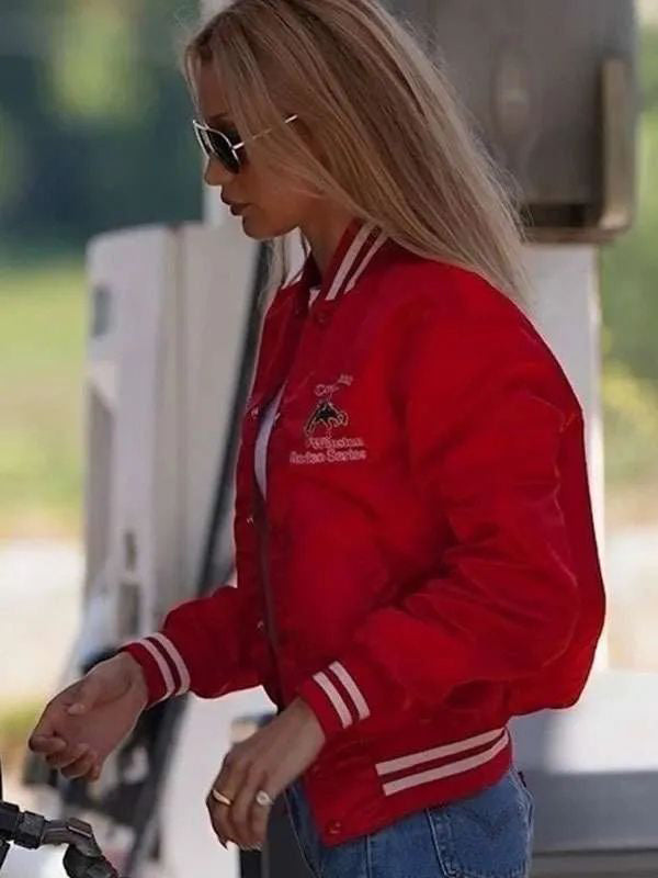 Bella Hadid Red Varsity Jacket