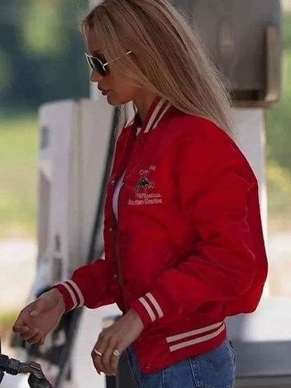Bella Hadid Red Varsity Jacket