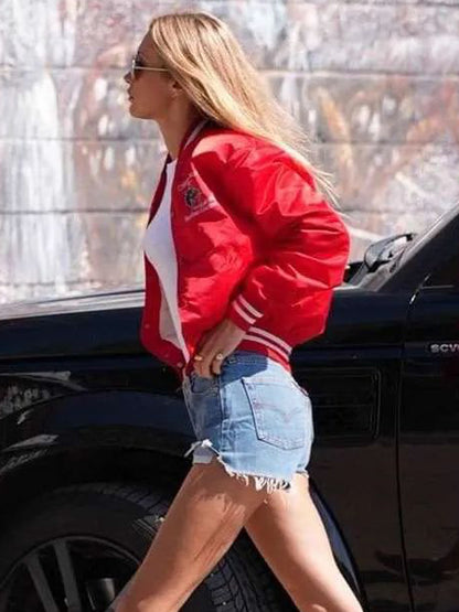 Bella Hadid Red Varsity Jacket