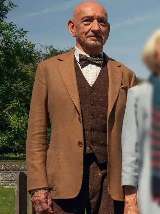 Ben Kingsley The Thursday Murder Club 2025 Brown Blazer