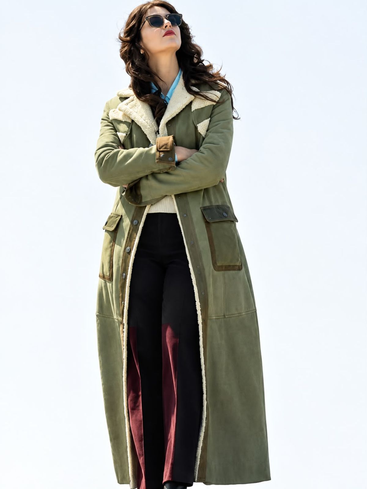 Benedetta Por Caroli The Gentlemen Green Shearling Suede Coat