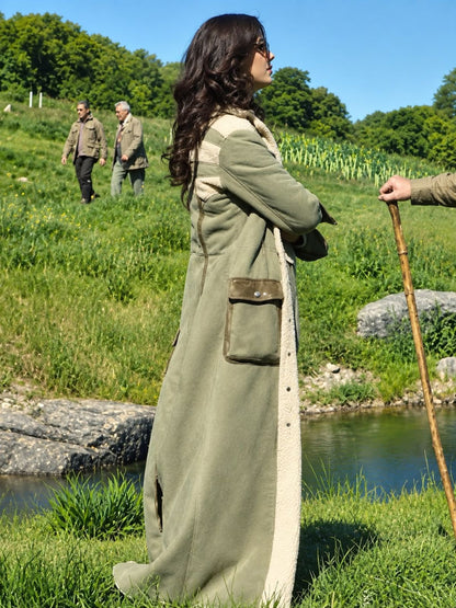 Benedetta Por Caroli The Gentlemen Green Shearling Suede Coat