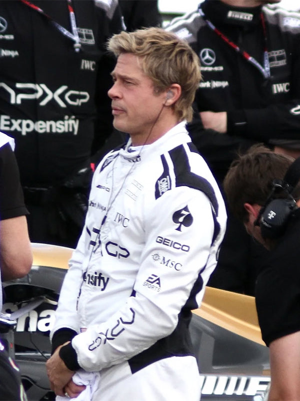 Brad Pitt F1 White and Black Racer Jacket