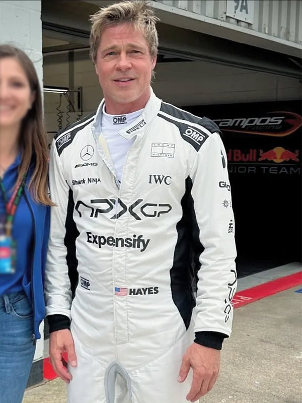 Brad Pitt F1 White and Black Racer Jacket