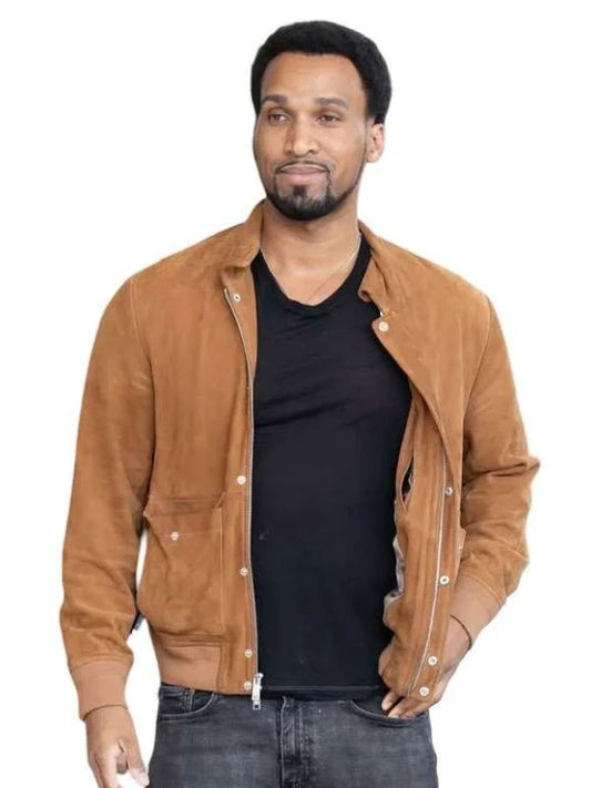 Cannes Film Festival Nathan Mitchell Brown Suede Leather Jacket