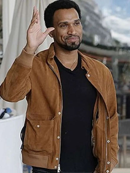 Cannes Film Festival Nathan Mitchell Brown Suede Leather Jacket